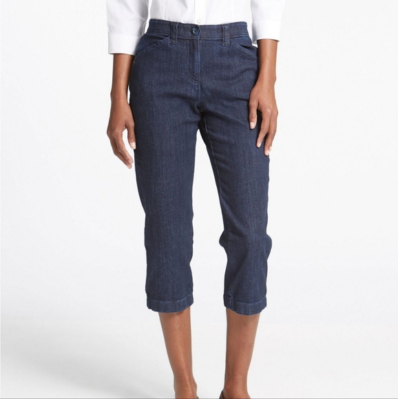 L.L. Bean Denim - LL Bean Classic Fit Straight Cropped Denim Dark Wash Jeans, 12